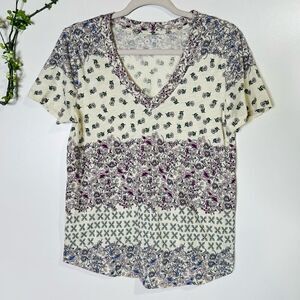 LOFT Floral V-neck Cotton Tee Shirt